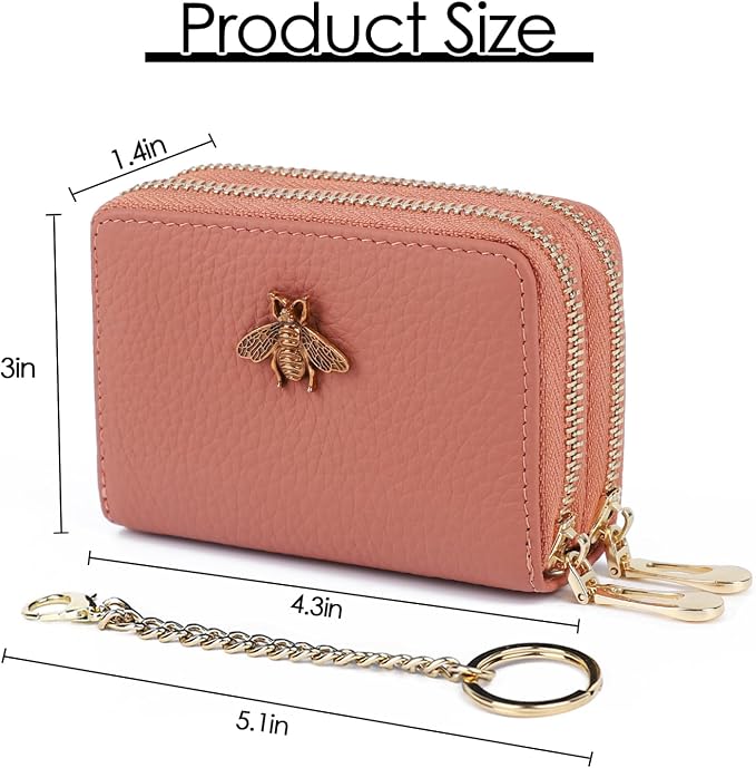 imeetu RFID Credit Card Holder, Small Card Wallet Women, Leather Card Case | Genuine Leather Women's Card & id Cases, Change Coin Purse with Zipper Keychain id Window, 20 Colors & 3 Styles, Daily, Gifts - Image 6