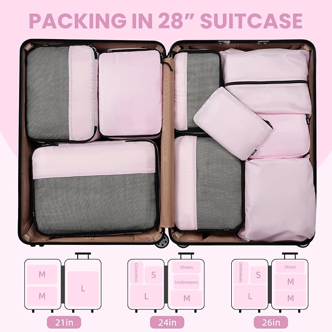 BAGAIL 8 Set/9 Set Packing Cubes Luggage Packing Organizer for Travel, Suitcase Packing Bags for Travel Accessories - Image 7