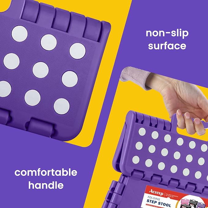 Folding Step Stool 9 Inch, Non-Slip Foldable Stools for Kids, Purple | Heavy Duty Collapsible Foot Stool, Lightweight, Holds 300lb for Toddler/Adults Kitchen Bathroom Bedroom Outdoor, with Handle - Image 5