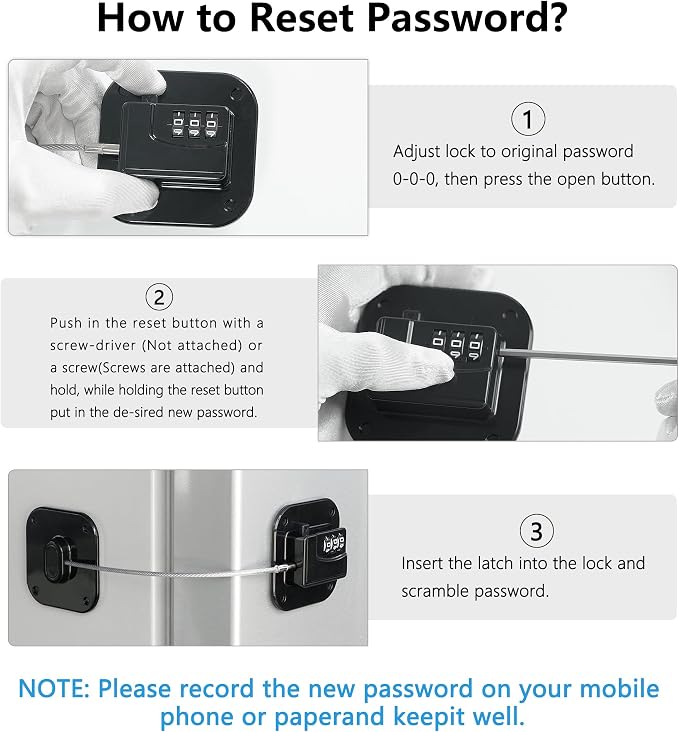 Refrigerator Lock, Heavy Duty Fridge Lock, Combination Lock for Refrigerator Cabinets, Drawers, Safety, Easy Install No Keys Needed (Black-1Pack) - Image 4