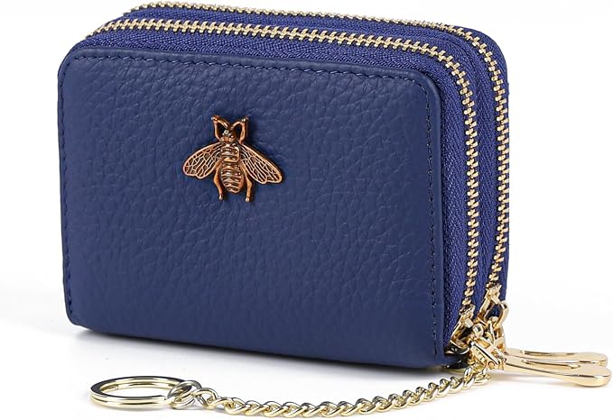 imeetu RFID Credit Card Holder, Small Card Wallet Women, Leather Card Case | Genuine Leather Women's Card & id Cases, Change Coin Purse with Zipper Keychain id Window, 20 Colors & 3 Styles, Daily, Gifts by imeetu
