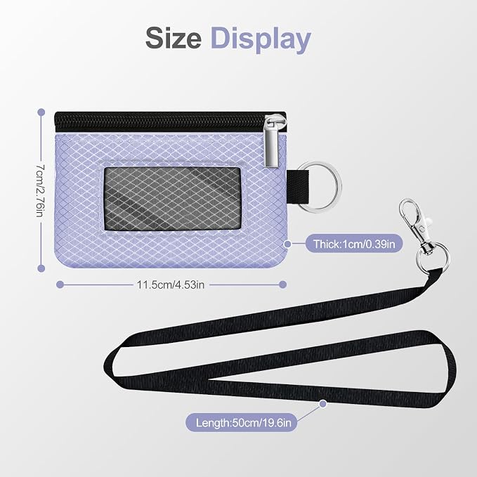Minimalist RFID Blocking Small Wallet with ID Window,WaterResistant Zip Id Case Wallet with Lanyard Keychain for Cards,Cash,Travel,Women,Men (Lavender Purple/DarkGrey) - Image 5