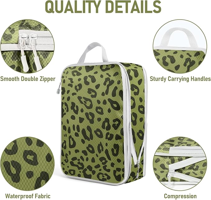 4 Set Compression Packing Cubes For Travel Bags Organizer For Luggage Suitcase Organizer, Compression Bags For Travel Accessories Luggage Storage Set (4 Pcs, Green Leopard) - Image 4