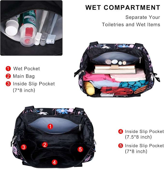 Expandable Duffel Bag for Women with Trolley Sleeve/Wet Pocket Weekender Travel Tote Large Carry On Overnight Luggage - Image 4