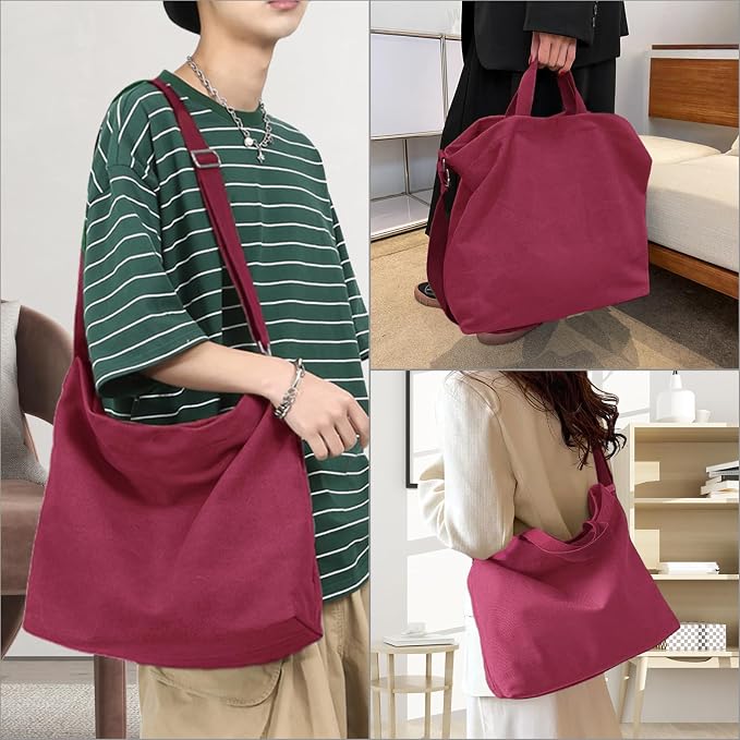 Women's Canvas Tote Bag inside Out Bag with Adjustable Crossbody Strap for Work Travel Shopping Durable Handbag for Men - Image 2