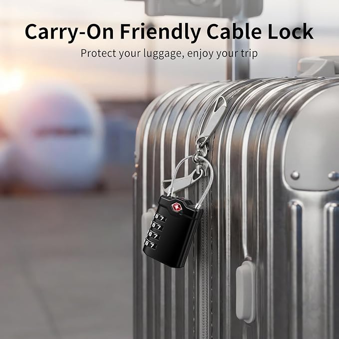 XOOL 2PCS TSA Approved Luggage Locks 4 Digit with Flexible Steel Cable, Resettable Luggage Padlock for Suitcases, Backpacks, Gym Bags & Travel Use - Image 5