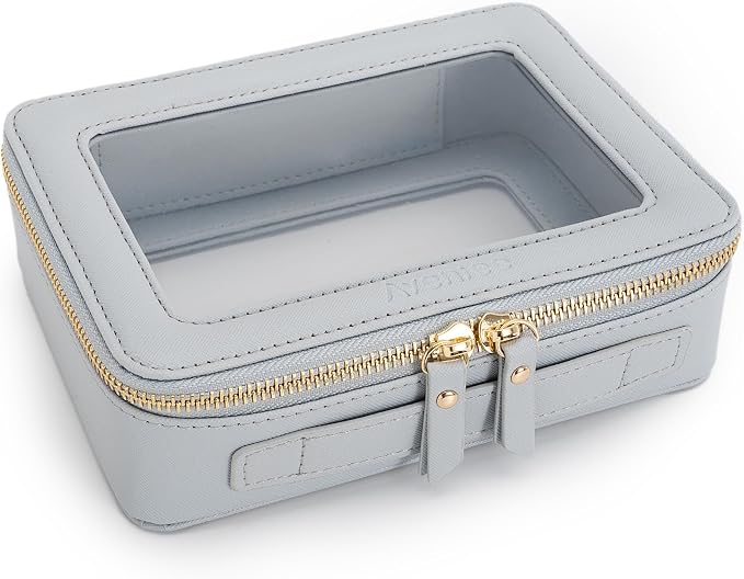 Aveniee Clear Makeup Bag Organizer Set,Portable Travel Toiletry Cosmetic Bag Case for Women,Vegan Leather Make Up Pouch Car Bag for Essentials,Middle+Large,Blue - Image 6