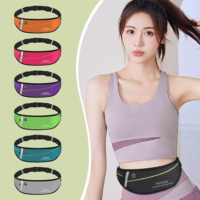 SooGree Slim Running Belt Fanny Packs for Women Men,Water Bottle Holder Hydration Fanny Pouch,Waterproof Sport Waist Pack with Reflective Strip,Runner Belt Bag for Running Cycling Camping Gym (Pink) - Image 7