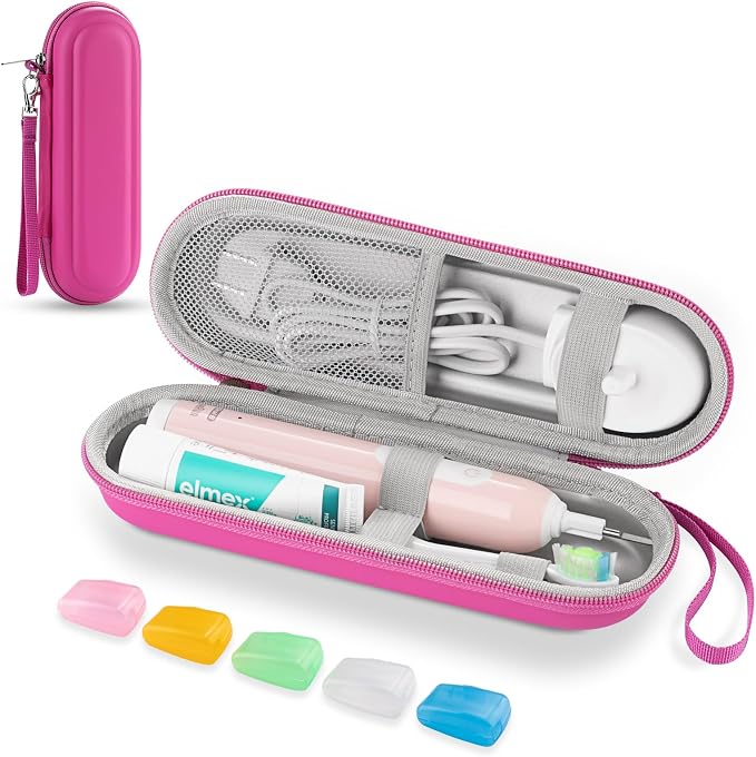 Toothbrush Travel Case for Oral B/Oral-B Pro 1000 1500 5000 7000 & Philips Sonicare 4100 1100 5300 5100 6100/iO Electric Toothbrush, Hard Protective Storage Bag (Pink case with toothbrush cap) by TYSORETY