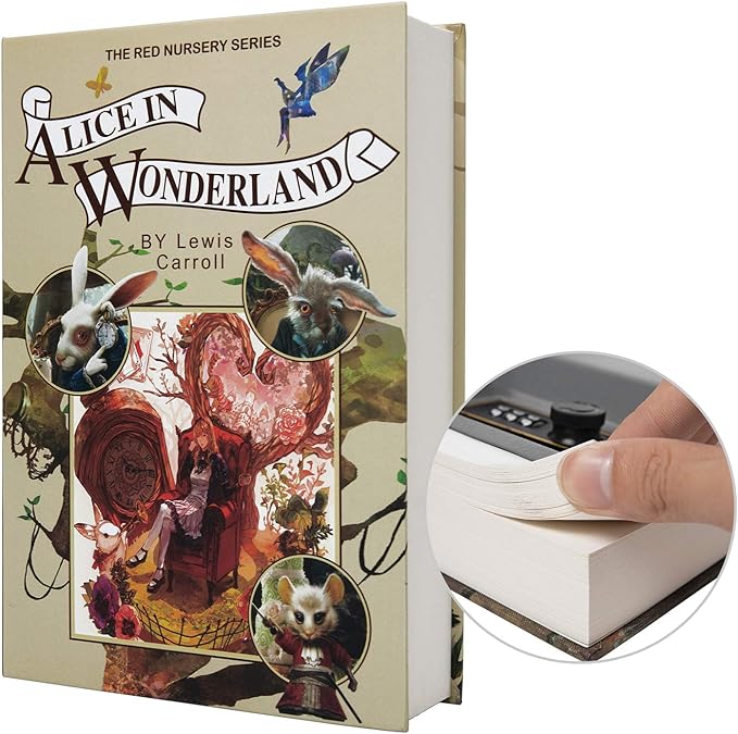 Real Paper Transfer Book Safe, Hollow with Secret Hidden Compartment, Combination Lock, 8.7"×6"×2" (Alice-Combination) by PACOLO