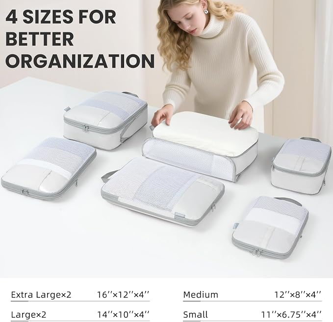 Compression Packing Cubes for Travel, Lightweight Vacation Travel Essentials, Travel Accessories for Suitcase Organizer Bags Set, Durable Luggage Organizer - Image 4
