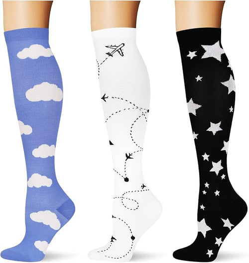 (3 pairs) Compression Socks 20-30 mmHg Long Knee High Socks for Women Men Support Athletic Travel Daily Wear by Saniripple