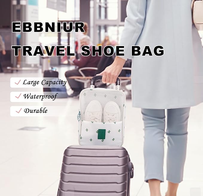 Travel Shoe Bag Waterproof Shoe Organizer Bag Holds 3 Pair of Shoes Shoe Packing Cube for Suitcase Travel and Daily Use Storage Pouch with Handle (Cactus) - Image 7