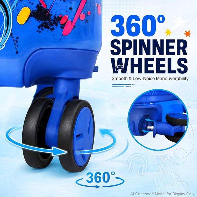 Boys Suitcase, Lightweight Hardshell Spinner Kids Luggage Set 2PCS with Wheels - Airplane Approved Carry-On for Children Ages 3-10, Energetic Game Rolling Suitcases for Elementary Toddler Travel - Image 7