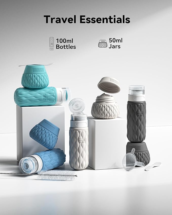 Travel Bottles for Toiletries Silicone Travel Size Containers 3.4oz 1.7oz | Travel Essentials TSA Approved Leakproof Refillable Squeeze Bottles with Labels/Clear Bag for Shampoo, Conditioner, Creams - Image 2