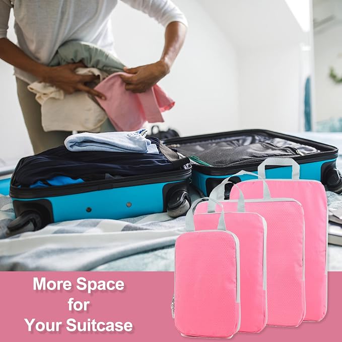 4 Set Compression Packing Cubes, Travel Luggage Organizers and Storage Packing Cubes (Pink) - Image 7