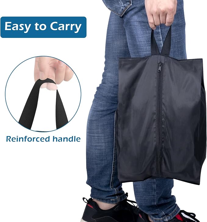 MISSLO Portable Nylon Travel Shoe Bags with Zipper Closure (Pack 4, Black) - Image 6