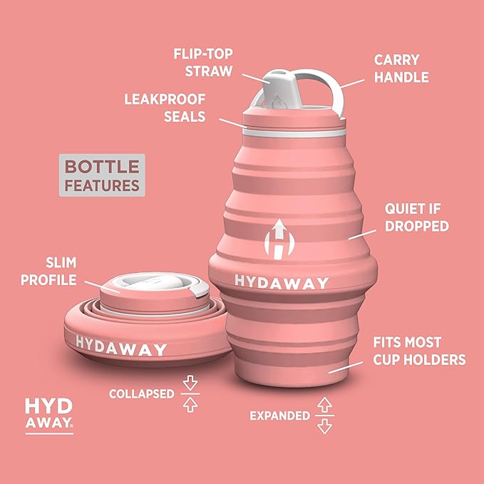 HYDAWAY 17oz Collapsible Water Bottle, Packable Leakproof for Travel | Travel-first design. Fold flat to 1.5 in for carry-ons, purses, seatbacks. Leakproof, BPA-free, dishwasher safe. - Image 5