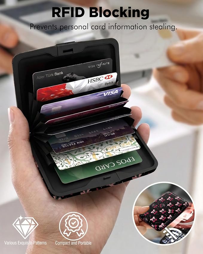 Maicican RFID Blocking Aluminum Credit Card Holder | Slim Metal Wallet for Women & Men, Business Card Case for Travel, Fits Front Pocket, Card holder wallet - Cherry - Image 2
