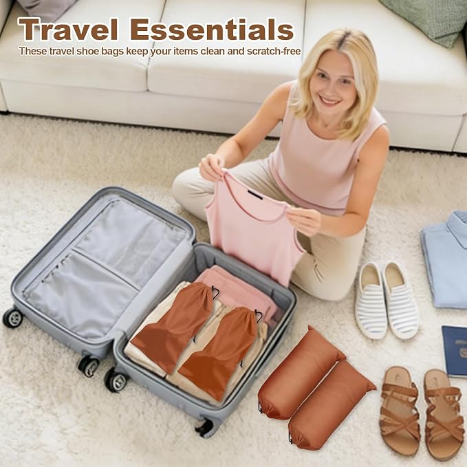 10 Pcs Single Shoe Bags for Travel, Dustproof Drawstring Travel Shoe Bag | 18"X9"shoe travel bag for Packing, Shoe Bag storage Sneaker Travel Bags, Washable Reusable dust bags for Handbags Shoes Toys - Image 2