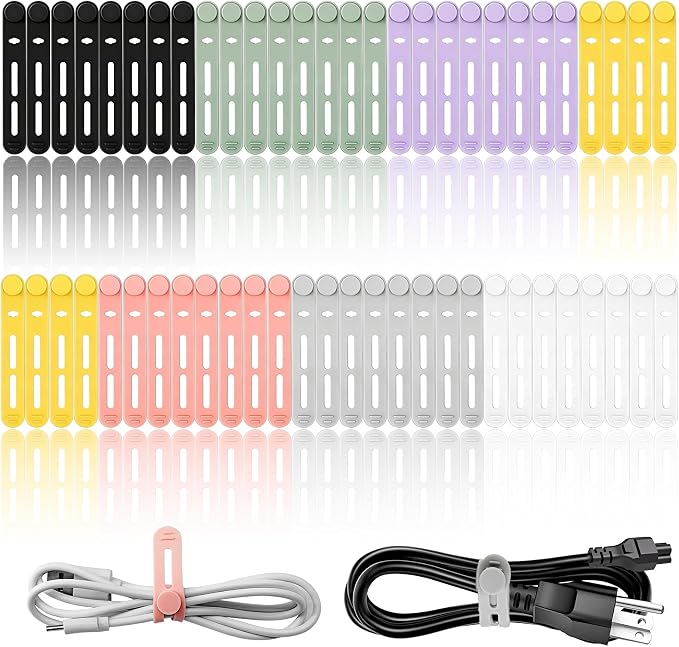 56Pcs Silicone Cable Ties Reusable, Multipurpose Cable Management Organizer, Adjustable Fastening Cable Straps with Locking Buckles, High Elasticity Cord Organizer, Travel Essentials, 7 Colors by Unknown