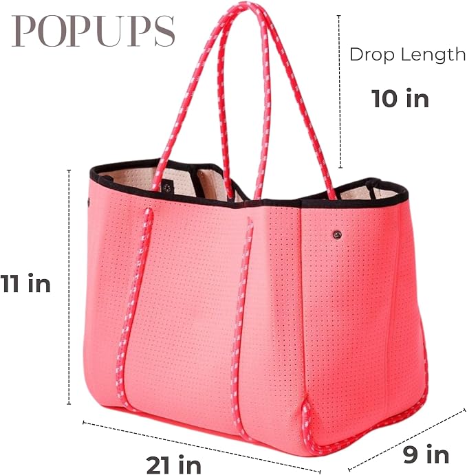 POPUPS Large Neoprene Tote Bag for Women - Everyday Designer Handbag for Travel Work and Beach with Pockets and Zipper Pouch - Image 4
