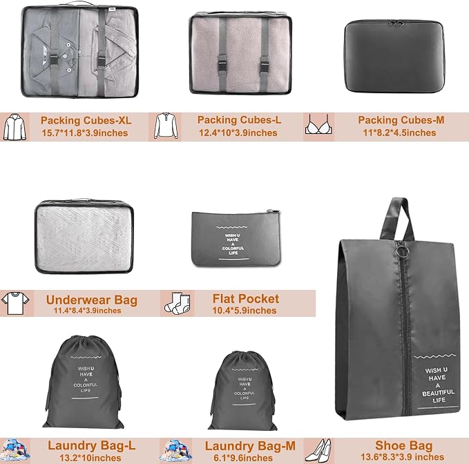 Packing Cubes for Travel- 8 Set Luggage Organizer Bags for Family, Mesh Breathable Travel Packing Cubes for Suitcases Durable Travel Essentials Bags Set (Black, 8 Set) - Image 4