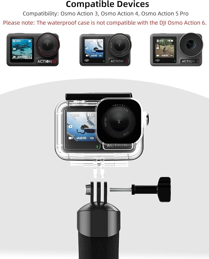 Osmo Action Waterproof Case + Floating Handle Grip for DJI Action 5 Pro/4/3 | for Xtra Edge, Diving Accessories Kit/Underwater Stick/Monopod/Housing Shell Cage for Scuba, Snorkeling, Water Shooting - Image 2