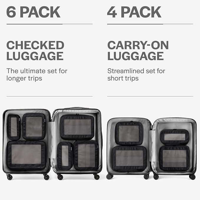 Compression Packing Cubes for Travel, 4-Pack, Black | Solves overpacking, 4-Piece set fits most carry-ons, 50% Space savings, Compression luggage organizer bags - Image 4