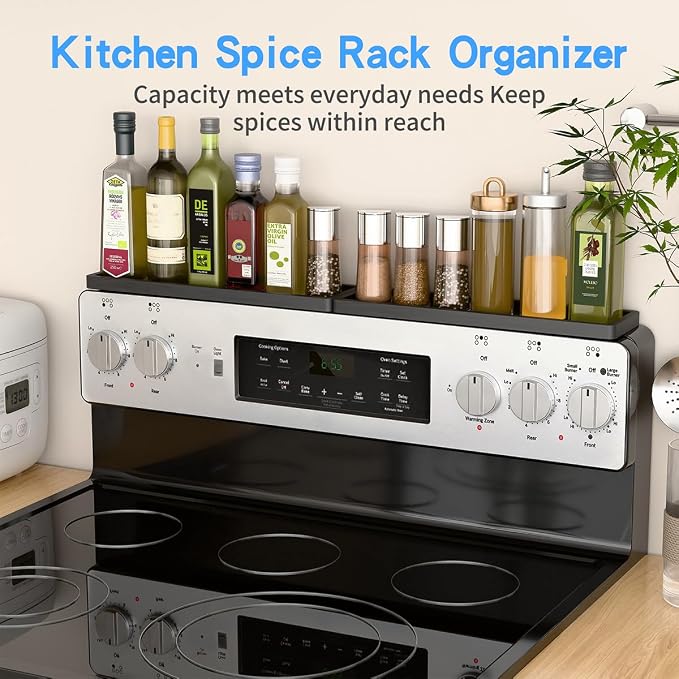 PEKER Magnetic Stove Top Shelf for 30" Stoves, Over Oven Shelf Above with Bamboo Spice Rack Organizer, Heat-Resistant, Space-Saving Solution for Kitchen Storage - Image 4