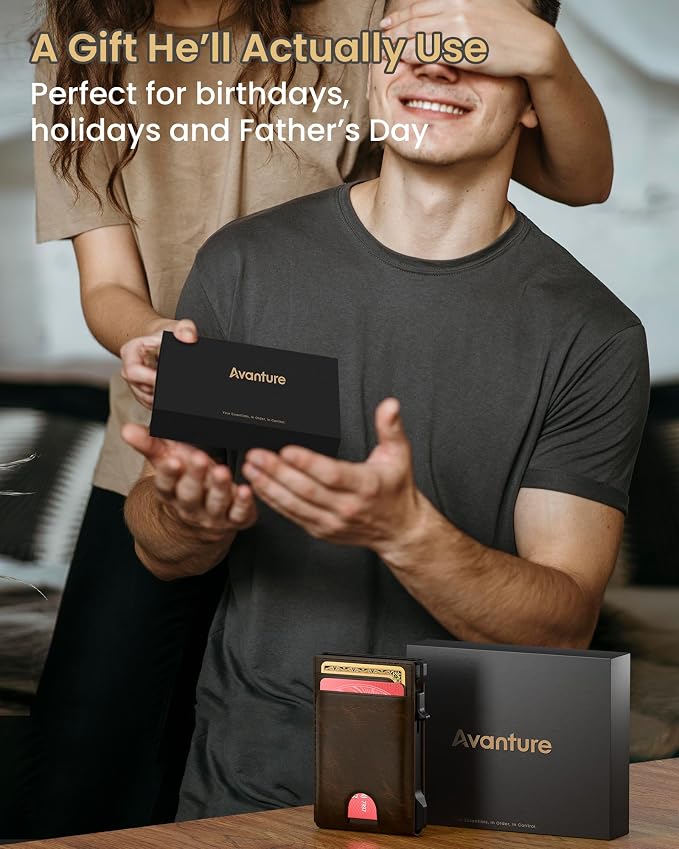 Wallet for Men Card Holder: Pop Up Card Case, Genuine Leather, Smart, RFID Blocking, Slim, Minimalist, Thin, Front Pocket - 12 Card Capacity, ID Window, Money Clip (Bronze) - Image 8