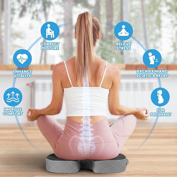 Memory Foam Office Chair Seat Cushion - Dark&Light Grey, X-Large | for Car Seat, Airplane, Desk Chair - Sciatica & Hip & Coccyx Pain Relief Cushion for Long Sitting Office Workers, Car Drivers - Image 4
