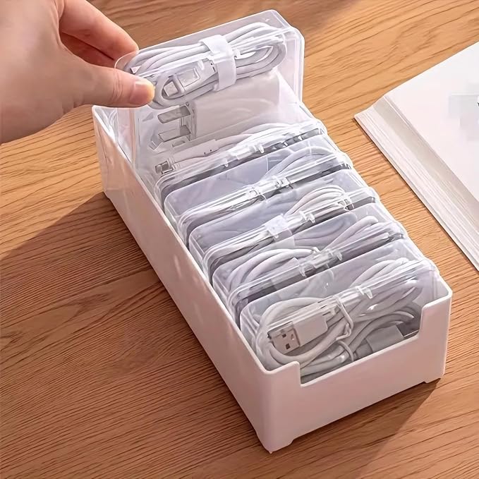 Cable Organizer Storage Box with 7 Wire Ties,Desktop Cable Management Box with Switch, Power Cord Organizer for Office,Home,Desk Accessories Storage Stationery Supplies（Clear） by Unknown