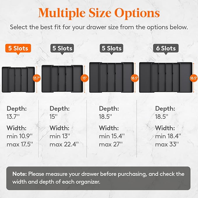 Lifewit Utensil Organizer for Kitchen Drawers, Expandable Utensil Tray | Adjustable Cooking Cutlery Silverware Flatware Holder, Plastic Spatula Tools Storage Divider, 11-18 x 14", Black - Image 2