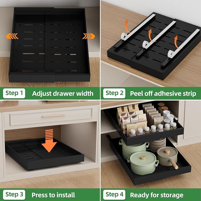 PAKETA 4 Pack Expandable Pull Out Cabinet Organizer,21" Deep | Pull Out Drawers for Cabinets with width from 9" to 14",Sliding Drawers for Cabinets with Upgrade 3 Slide Rails,hold 65 lbs - Image 6