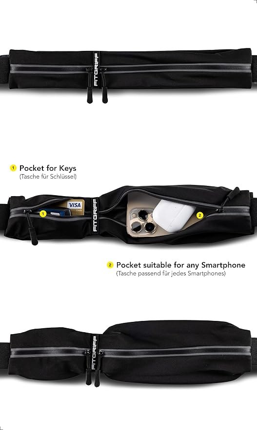 Fitgriff® Running Belt for Men & Women - Secure Jogging Pouch for Phone, Keys & Essentials - For All Cell Phones - Image 2