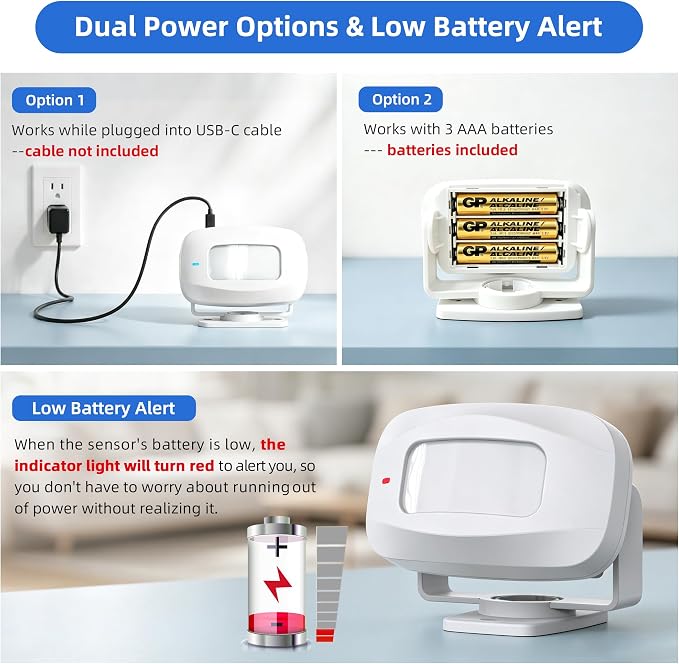 Wireless Motion Sensor Alarm Doorbell, 500FT, 0-110dB, 55 Chimes | Fast PIR entry detection with adjustable volume and 55 chimes for elderly care, home entrances, and business use - Image 5