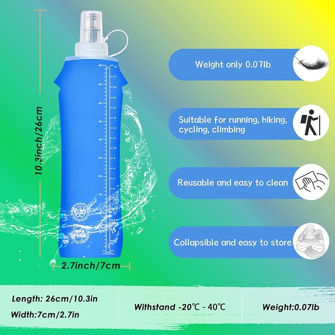 Flexible Running Bottles - Two Pack: 500ml/17oz, Foldable, BPA/PVC Free Soft Flask for Hydration Vests and Running Packs,Collapsible Leak-proof Pocket Bottle for Jogging, Hiking, Cycling, Climbing - Image 2