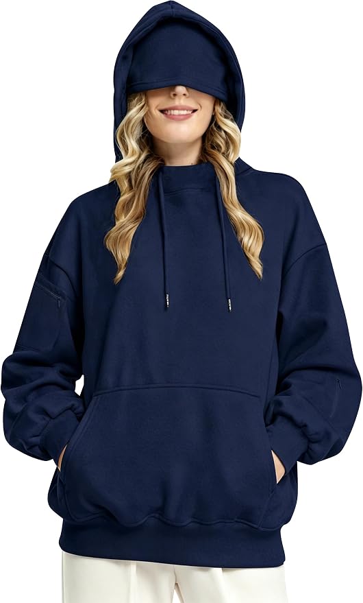 Unisex Travel Hoodie with Eyemask Fleece Sweatshirt Fall Winter | Airplane Hoodie with Multi Pockets & Eye mask Womens Sweatshirts Comfort Pullover Fleece Sweaters Fashion Tops for Couples by Eocicvvi