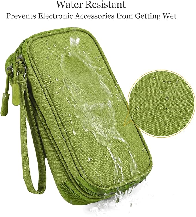 CAAORDKSO Electronic Organizer Travel USB Cable Accessories Bag/Case, Waterproof Electronics Accessories Case Organizer Bag for Cable, Cord, Charger, Phone, Power Bank, Earphone (Grass Green, Large) - Image 2
