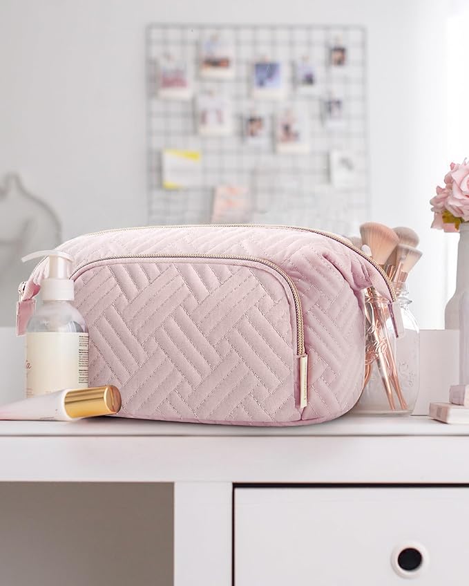 BAGSMART Travel Makeup Bag, Cosmetic Bag Small Make Up Organizer Case,Wide-open Pouch for Women Purse for Toiletries Accessories Brushes Pink - Image 7