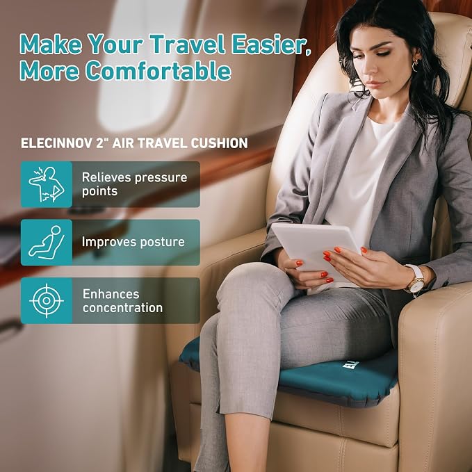Inflatable Seat Cushion, 2 Pack Self Inflating Memory Foam Portable Stadium Seat Cushions for Bleachers Lightweight Camping Comfort Airplane Cushion for Long Flights Outdoor Events (2 Pack Blue) | Airplane Bleacher Seat Cushion Comfortable & Portable B... - Image 6
