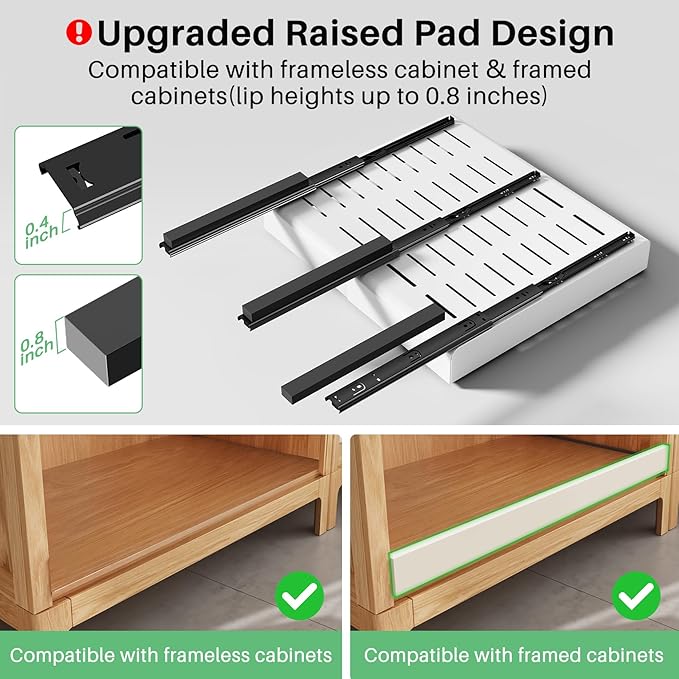 Pull out Cabinet Organizer, Wider Expandable(14"-24") Heavy Duty Slide out Drawers Fixed with Adhesive Nano Film for Pots, Roll out Shelf Storage for Kitchen Cabinet Organization(White-2pcs)(3 Rails) - Image 3