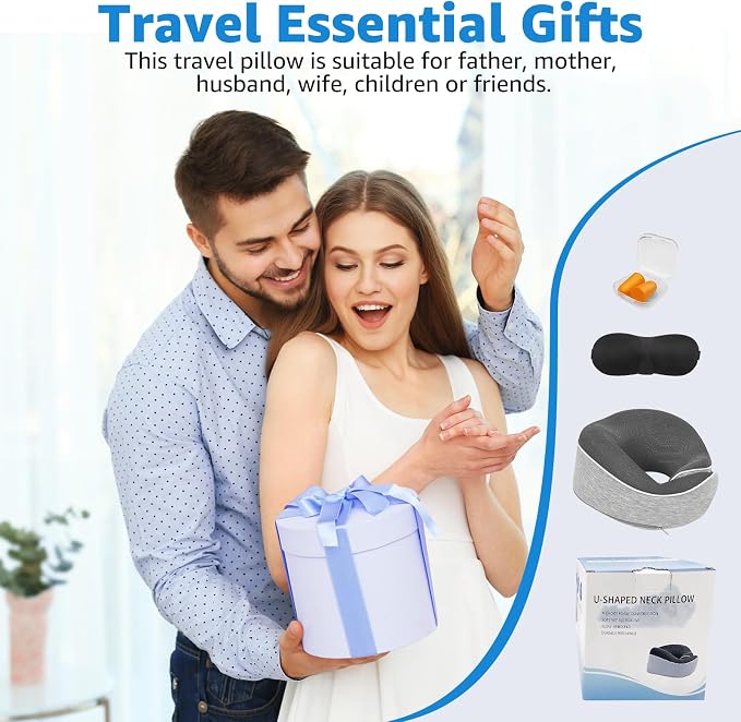 Memory Foam Travel Neck Pillow | Ergonomic 360 Degree Head Support for Airplane, Car and Office Sleeping, with Breathable Cotton Cover and Carry Bag, Gray-2 - Image 9