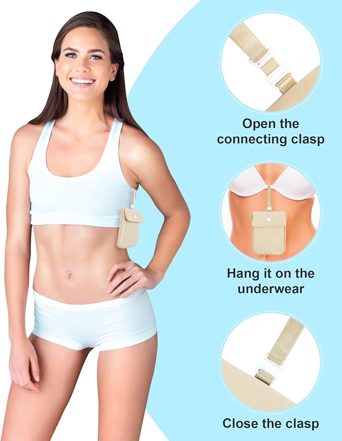 RFID-Blocking Travel Bra Wallet, Hidden Money Pouch with Elastic Strap | Ideal Secret Pocket to Protect Your Passport, Credit Cards, Cash and Valuables Under-Clothes, Nude, Bamneat - Image 9