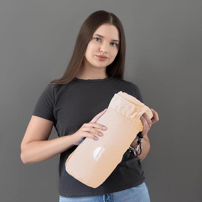 BlueHills Ultra Compact Travel Blanket Premium Plane Pillow Airplane Beige | Soft Airplane Throw, Compact in a Bag 70 X 48 inches Long, Portable & Lightweight, Traveling Essential Gift, Luggage Strap - Image 8