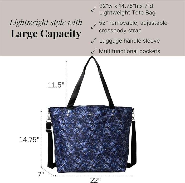 Baggallini Carryall Tote - Lightweight Nylon Zipper Top Weekender Travel Beach Bag w/Luggage Sleeve - Image 4