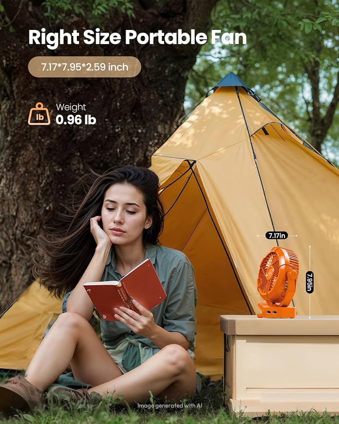 Gaiatop Portable Camping Fan with LED Lantern, Clip on Fan for Tent | USB Rechargeable Battery Powered, 360° Adjustable Tilt, LED Digital Display, Up to 14H Runtime, Outdoor & RV Use - Image 3