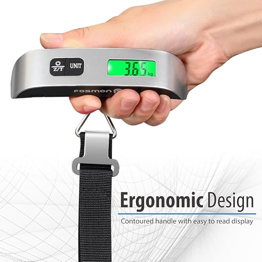 Fosmon Digital Luggage Scale, 110lbs Suitcase Baggage Scale, 1 Pack Silver | LCD Backlight Display, Temperature Sensor, Tare Function, Stainless Steel Heavy Duty, Hanging Suitcase Scale - Image 4