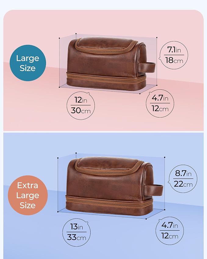 Elviros Toiletry Bag for Men PU Leather Kit (Extra Large, Dark Brown) | Water-Resistant Travel Organizer with Hanging Hook for Toiletries, Shaving Tools, Grooming Items, and Daily Storage - Image 7
